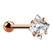 Micro barbell rose gold with ball and square crystal