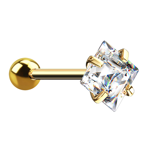 Gold-plated micro barbell with ball and square crystal