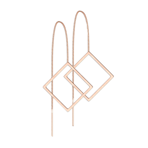 Stud earrings rose gold free-falling chain with square