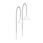 Stud earrings silver free-falling chain with solid triangle