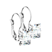 Earring silver with square crystal silver
