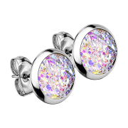 Stud earrings silver with druse stone multicolor