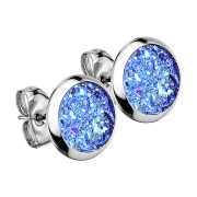 Stud earrings silver with druse stone blue