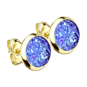 Gold-plated stud earrings with blue druse stone