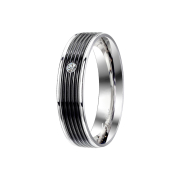 Ring silver with crystal and black grooves