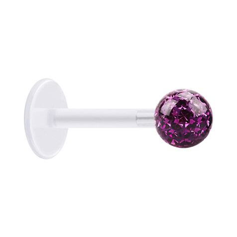 Micro labret trasparente con sfera di cristallo viola e strato protettivo epossidico