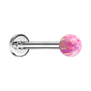 Micro labret argenté avec boule opale rose