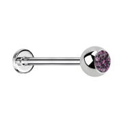 Micro labret argento con sfera e cristallo viola chiaro