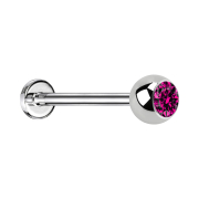 Micro labret silver with ball and crystal fuchsia