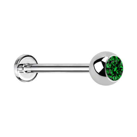 Micro Labret argenté avec boule et cristal vert