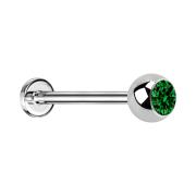 Micro labret silver with ball and crystal green