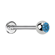 Micro Labret argenté avec boule et cristal bleu clair