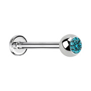 Micro labret silver with ball and crystal aqua