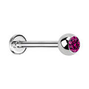 Micro Labret argenté avec boule et cristal fuchsia