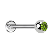 Micro Labret argenté avec boule et cristal vert clair