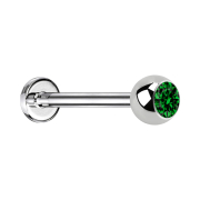 Micro labret silver with ball and crystal green