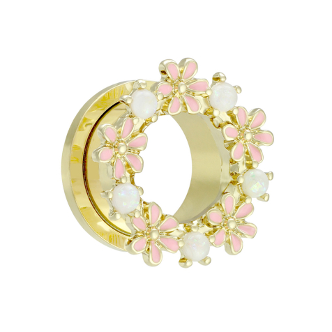 Flesh tunnel gold-plated flowers with opalite