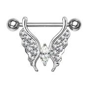 Barbell silver butterfly with crystals silver