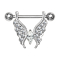 Barbell argent papillon avec cristaux argentés