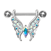 Barbell silver butterfly with crystals multicolor