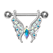 Barbell argent papillon avec cristaux multicolores