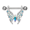 Barbell argent papillon avec cristaux multicolores