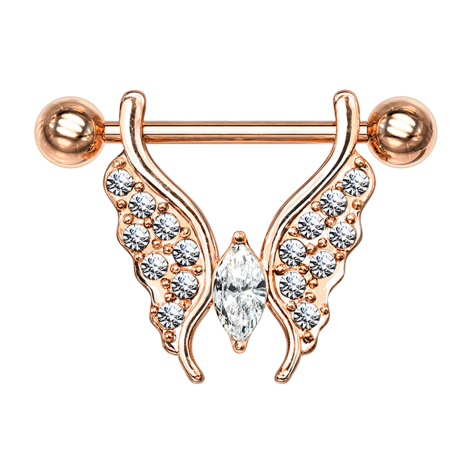 Barbell rosegold Schmetterling mit Kristallen silber