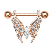 Barbell rose gold butterfly with silver crystals