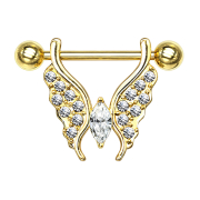 Barbell doré papillon avec cristaux argentés