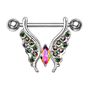 Barbell argent papillon avec cristaux multicolores...
