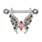 Barbell argent papillon avec cristaux multicolores foncés