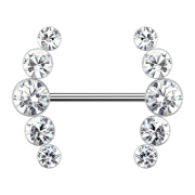 Barbell silver curved with five silver crystals
