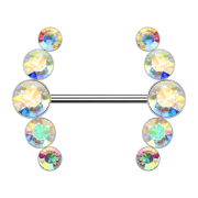 Barbell silver curved with five multicolor crystals