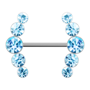 Barbell silver curved with five aqua crystals