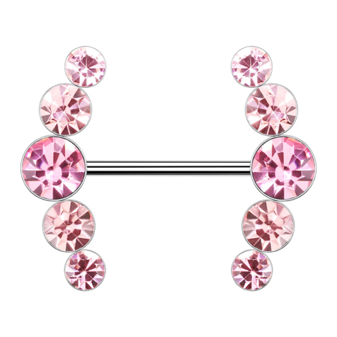 Barbell silver curved with five pink crystals