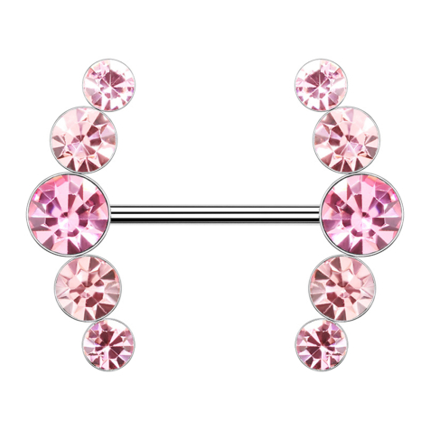 Barbell silber gebogen mit fünf Kristallen pink