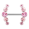 Barbell silver curved with five pink crystals