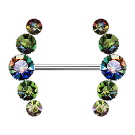 Barbell argenté courbé avec cinq cristaux multicolores foncés