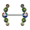 Barbell argenté courbé avec cinq cristaux multicolores foncés