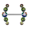Barbell argenté courbé avec cinq cristaux multicolores foncés