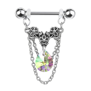 Barbell silver flowers with crystal multicolor and...