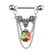 Barbell silver flowers with crystal dark multicolor and...