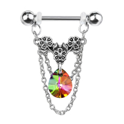 Barbell argent fleurs avec cristal foncé...