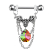 Barbell silber Blumen mit Kristall dunkel multicolor und Anhänger Kette