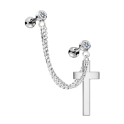 Micro barbell silver with pendant chain and cross
