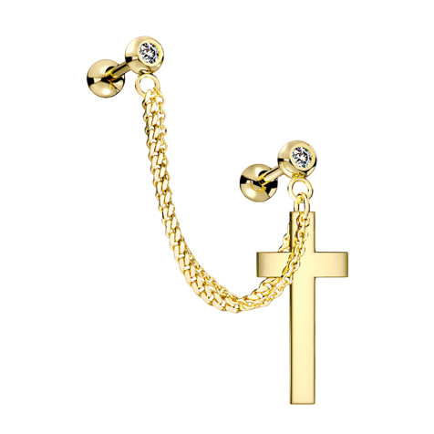 Micro barbell gold-plated pendant chain and cross