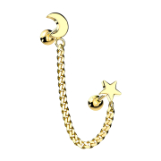 Micro barbell gold-plated moon and star with pendant chain