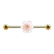 Barbell 14k gold-plated two-tone flower pink