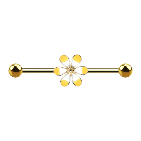 Barbell 14k gold-plated two-tone flower yellow