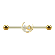 Barbell plaqué or 14k avec lune et étoile